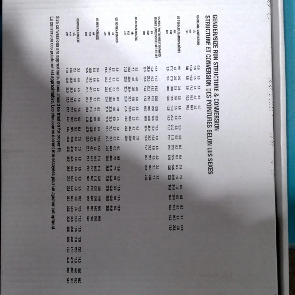 Chart size conversion - Picture 1 of 1